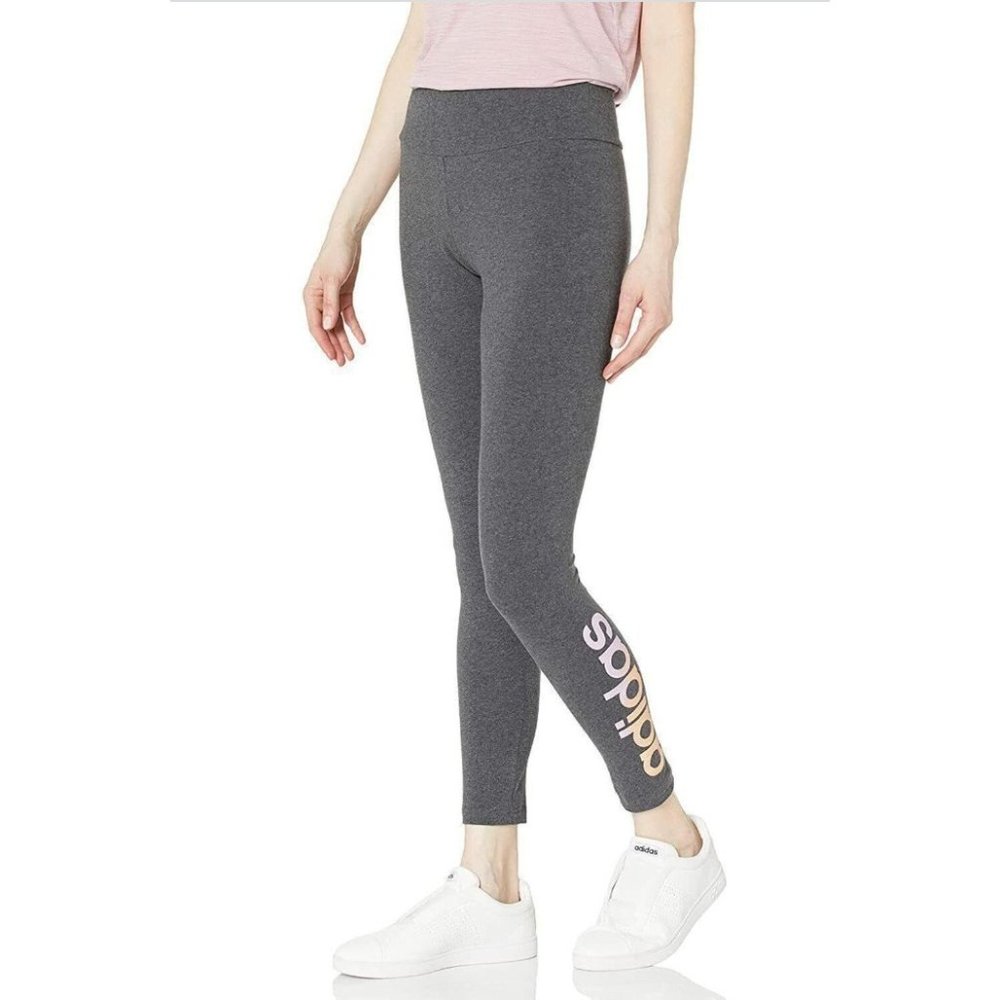 NWT Adidas Women's Small Linear Logo Full Length  Leggings  Gray High Rise
